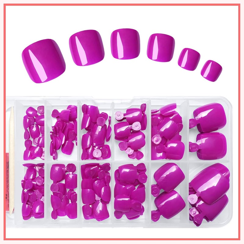 LuckForever 168pc Press on Toenails Women Fake Toe Nails with Adhesive Tabs, Purple Fake Toenails Press on Nails Toe Acrylic Nail Tips Short Square False Toenails Artificial Toe Nails Press ons - Image 5
